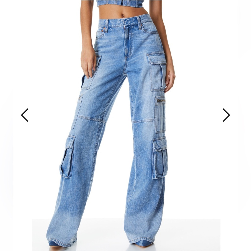 Alice + Olivia Blue Flare Denim with Distressed Details